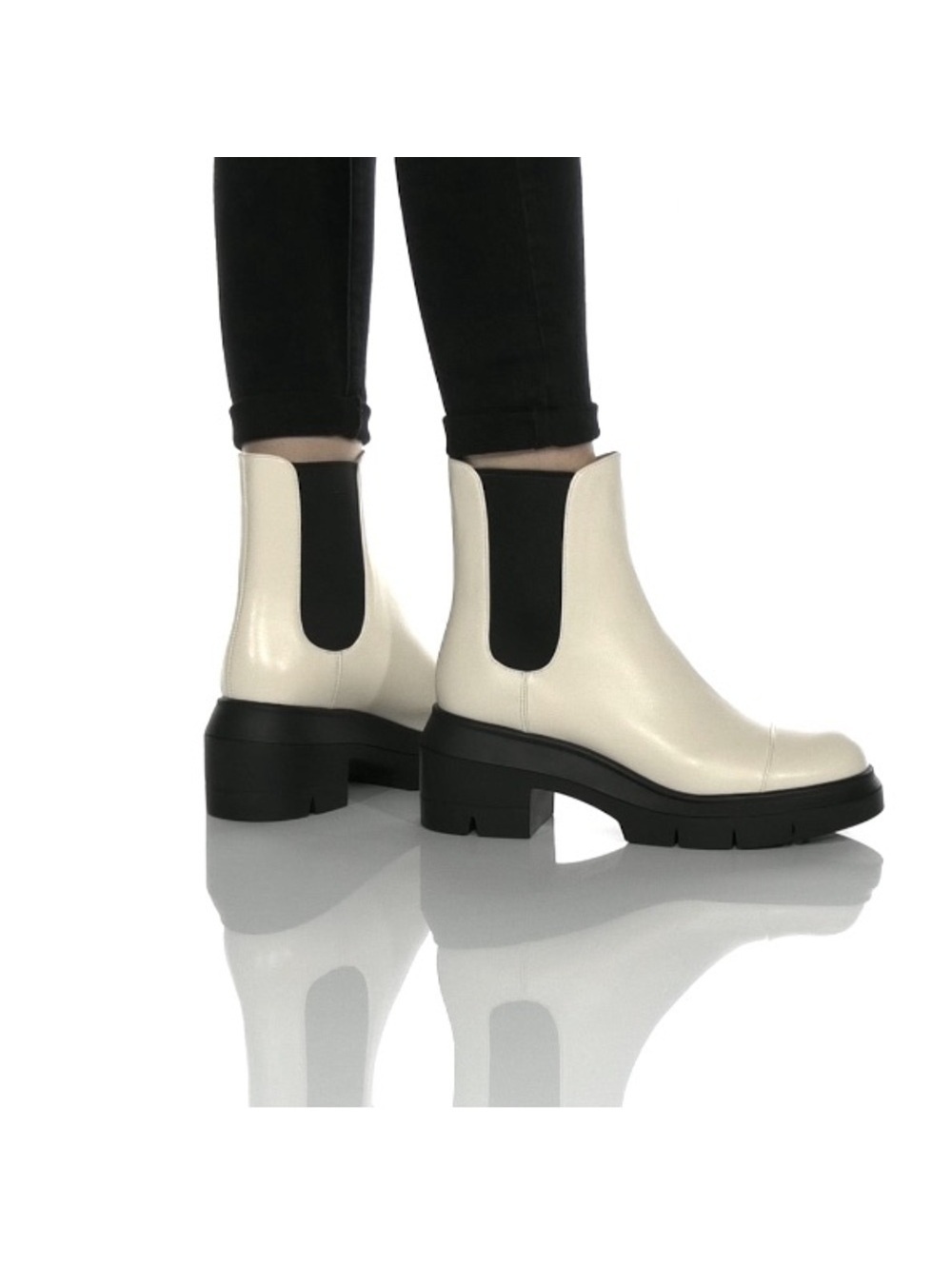 Stuart Weitzman Norah Platform Block Heel Chelsea Boots, White Size 41.5/11 New
